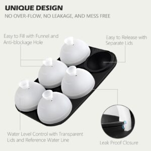 HONYAO Whiskey Ice Ball Mold, Silicone Ice Ball Maker Mold with Individual Lid Easy Fill and Release Round Sphere Ice Mold for Cocktails Bourbon - 2 inch 6 Ice Balls