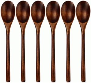 wooden spoons, wood spoons for eating, 6 pieces japanese natural plant ellipse wooden ladle spoon set for cooking mixing stirring honey tea soda dessert coconut bowl nonstick pots kitchen,fda approved