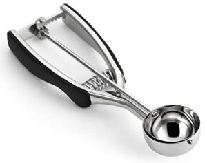 spring chef - cookie scoop with trigger release, multifunctional scoop for melon, protein balls, and meatballs, stainless steel medium cookie scoop for 1.7 tablespoon cookie dough, size #40, black