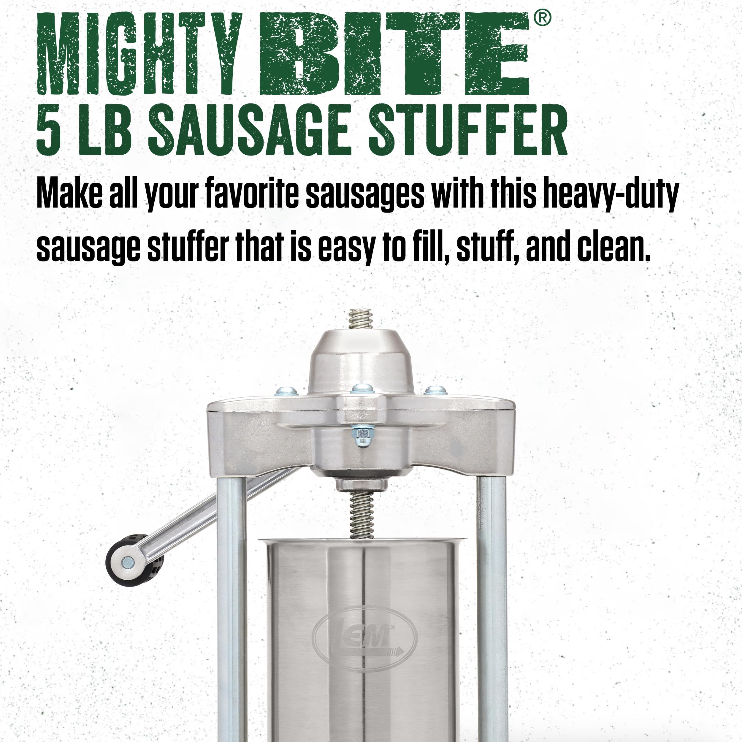 LEM Products Mighty Bite Vertical Stainless Steel 5 Pound Capacity Sausage Stuffer with Plastic Stuffing Tubes,Silver