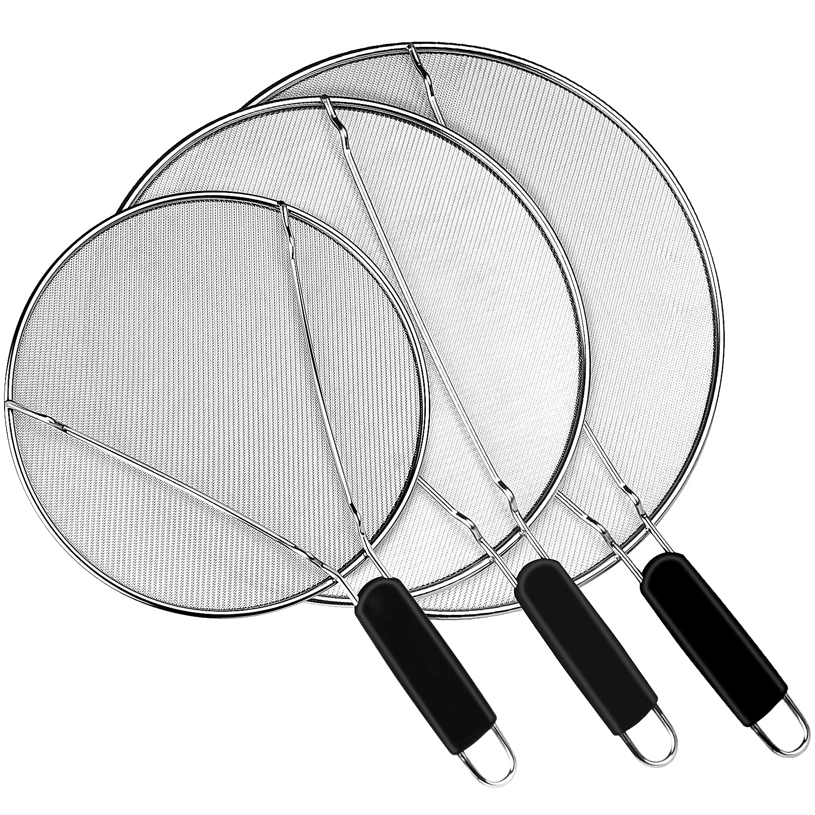 Splatter Screen for Frying Pan 9.8" 11.4" 13", Grease Splatter Guard Hot Oil Splatter Guard, Stainless Steel Fine Mesh Splash Guard with Resting Feet, Shield Grease for Cooking to Prevent Oil Splatter