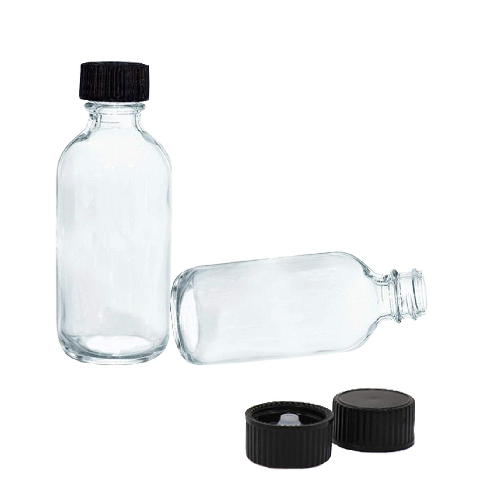 10PCS 2 oz Small Clear Glass Bottles(60ml)With 2 Stainless Steel Funnels&32 Chalkboard Labels,Boston Round Shot Bottles with Caps,Perfect for Party Favors,Essential Oils,Juice,Whiskey,NO Leakage