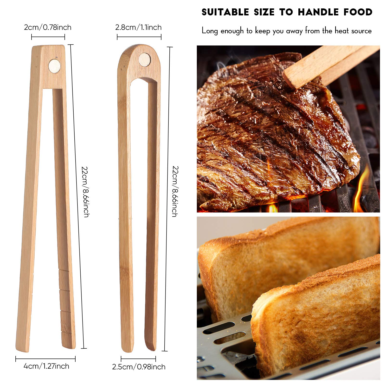 2 Pieces 8.7 Inch Wooden Toaster Tongs With Magnet Magnetic Bamboo Toaster Tongs Wood Toast Tongs Natural Bamboo Kitchen Utensil Accessories for Cooking Bagel Cake Muffin Bread