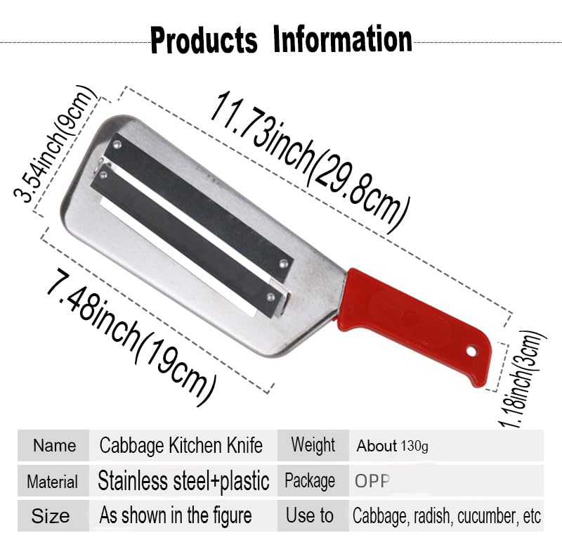 YukaBa Cabbage Kitchen Knife Slicer Chopper Shredder Sauerkraut Cutter Coleslaw Grater (Red-A)