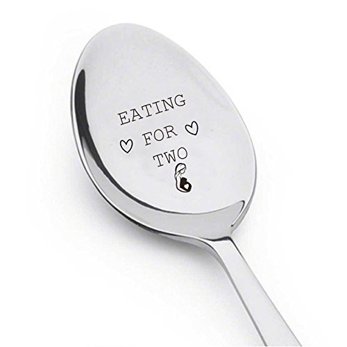 Boston Creative Company Eating for Two with Little Heart- Cute Spoon - Engraved Spoon - Pregnancy Announcement for Family - Engraved Unique Gift Ideas - Spoon Gift