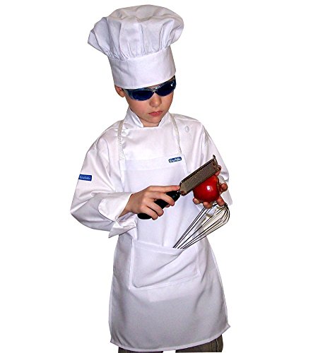 CHEFSKIN Children CHEF Set JACKET+ APRON+ HAT+ PANTS+ NAME Choose Color (not a Toy, Real Uniform XS (3-5 years old))