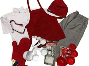 chefskin children chef set jacket+ apron+ hat+ pants+ name choose color (not a toy, real uniform xs (3-5 years old))