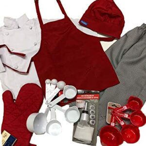 CHEFSKIN Children CHEF Set JACKET+ APRON+ HAT+ PANTS+ NAME Choose Color (not a Toy, Real Uniform XS (3-5 years old))