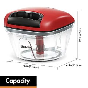 Manual Food Processor Vegetable Chopper, Geedel Pull Cutter with String for Veggies, Fruits, Salad, Onion, Ginger, Nuts, Herbs, etc, 2 Cup(500ml), Red