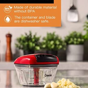 Manual Food Processor Vegetable Chopper, Geedel Pull Cutter with String for Veggies, Fruits, Salad, Onion, Ginger, Nuts, Herbs, etc, 2 Cup(500ml), Red