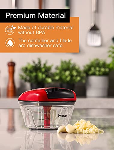 Manual Food Processor Vegetable Chopper, Geedel Pull Cutter with String for Veggies, Fruits, Salad, Onion, Ginger, Nuts, Herbs, etc, 2 Cup(500ml), Red