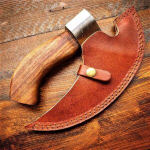 Camping Knives & Tools Pizza Cutter | Hand Forged Carbon Steel Axe Style Pizza Cutter | Leather Sheath