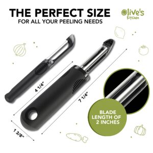 Olive's Kitchen Vegetable Peeler Set – Ergonomic Grip Peelers for Kitchen w/Razor-Sharp Swivel Blades - Stainless Steel Fruit Peeler for Potato, Apple, Carrot, Cucumber - Veggie Peeler (2 Pack)
