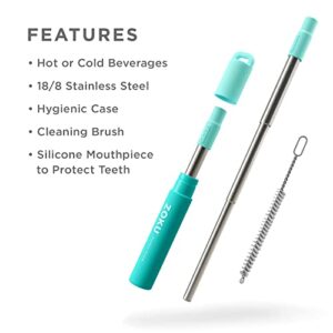 ZOKU Reusable Metal Straw with Case for Travel, Collapsible Stainless Steel Drinking Straw with Silicone Tip and Straw Cleaner Brush, Ideal for Key Chains, Pockets, Purses (Teal Pocket Straw)