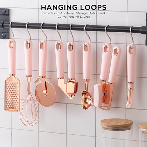 COOK With COLOR 7 Pc Kitchen Gadget Set Copper Coated Stainless Steel Utensils with Soft Touch Pink Handles