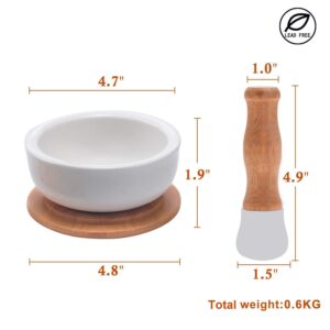 Porcelain Mortar and Pestle Set – Pill Crusher, Spice Grinder, Herb Bowl, Pesto Powder – Molcajete for Salt - Plus Lid/Non-Slip Base