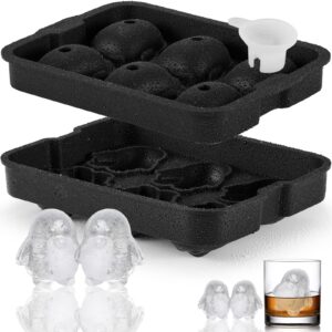 nax caki 3d penguin ice cube tray, 2.2" large thicked silicone fun shapes whiskey ice mold with funnel for cocktails,bourbon,brandy, whiskey gifts for men black