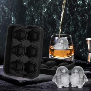 Nax Caki 3D Penguin Ice Cube Tray, 2.2" Large Thicked Silicone Fun Shapes Whiskey Ice Mold with Funnel for Cocktails,Bourbon,Brandy, Whiskey Gifts for Men Black