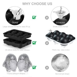 Nax Caki 3D Penguin Ice Cube Tray, 2.2" Large Thicked Silicone Fun Shapes Whiskey Ice Mold with Funnel for Cocktails,Bourbon,Brandy, Whiskey Gifts for Men Black