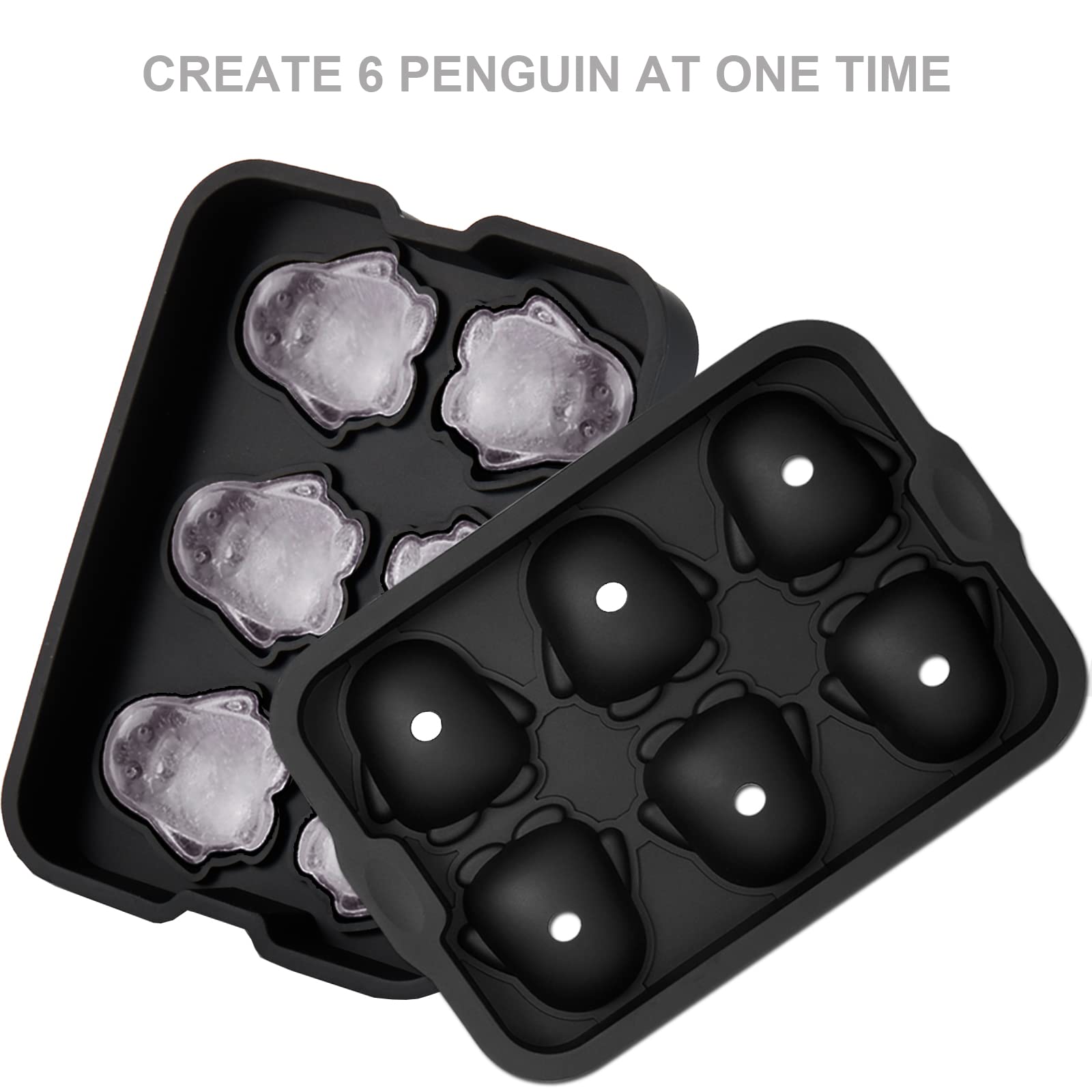 Nax Caki 3D Penguin Ice Cube Tray, 2.2" Large Thicked Silicone Fun Shapes Whiskey Ice Mold with Funnel for Cocktails,Bourbon,Brandy, Whiskey Gifts for Men Black