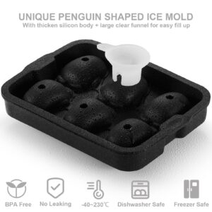 Nax Caki 3D Penguin Ice Cube Tray, 2.2" Large Thicked Silicone Fun Shapes Whiskey Ice Mold with Funnel for Cocktails,Bourbon,Brandy, Whiskey Gifts for Men Black