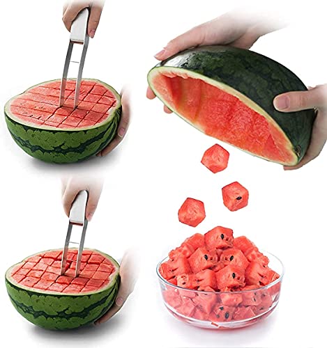 Watermelon Slicer Choxila,Stainless Steel Watermelon Cutter Cool Watermelon Knife Fun Watermelon Cutting Tool with 2PCS Forks