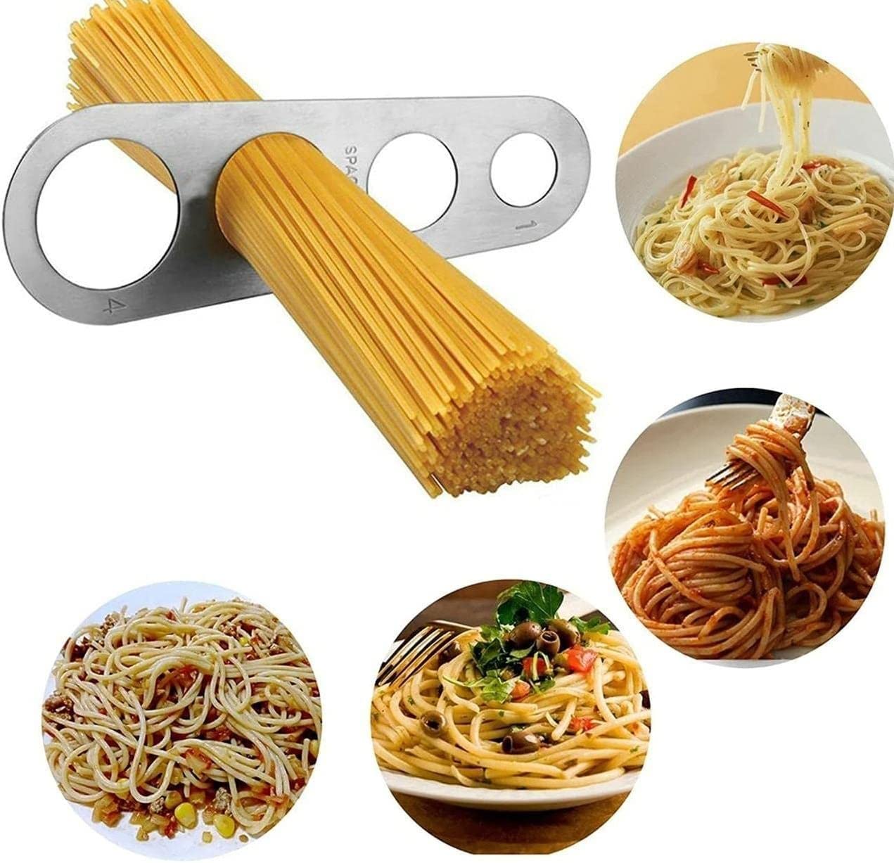 Pack of 2 Stainless Steel Spaghetti Pasta Measuring Tool with 4 Serving Portion to Properly Measure Spaghetti- Salesdude Kitchen Gadgets, Silver, 7-1/4 inches, c-30