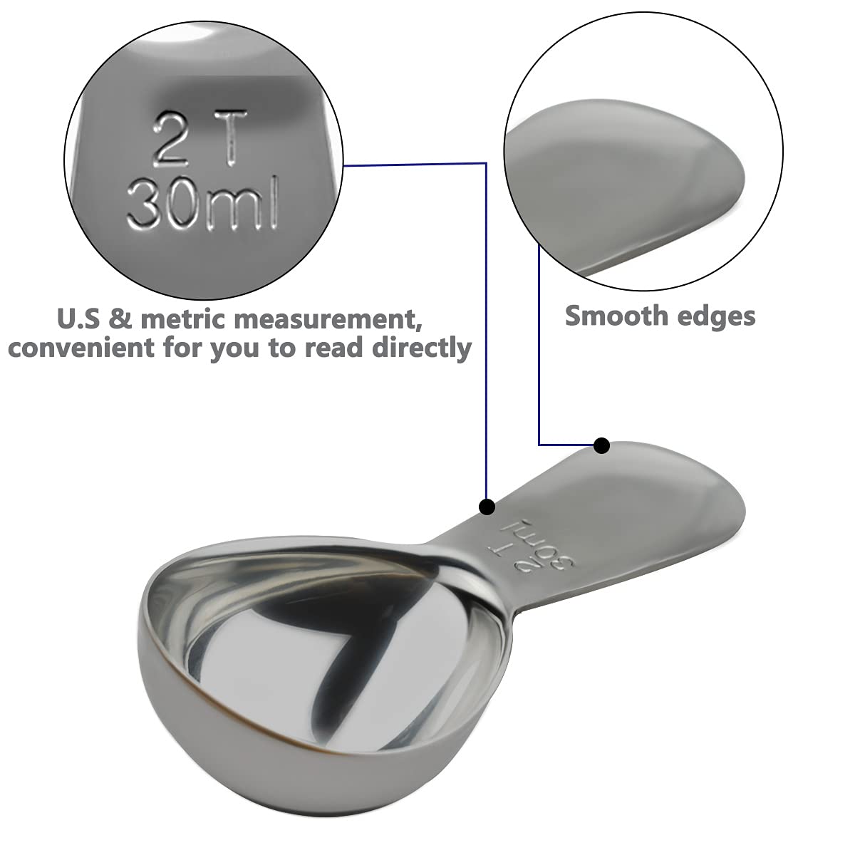 Coffee Scoop 18/8 Stainless Steel Coffee Measuring Spoon 2 Tablespoon Coffee Scoop Short Handle Measuring Spoon for Ground Coffee Tea Sugar Flour 2 Tbsp Coffee Scoop Exact Measuring Spoon (30ml)