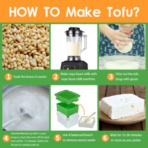 Timumstyle Tofu Press, Super Tofu Presser with Cheesecloth Box, BPA Free Tofu Press Maker Easily Removes Water from soft, Firm, Extra Firm Tofu and Cheese for Delicious Taste…, Green