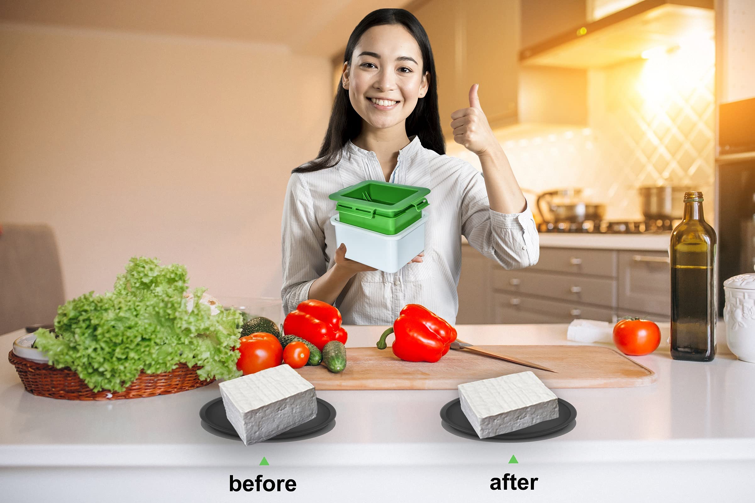 Timumstyle Tofu Press, Super Tofu Presser with Cheesecloth Box, BPA Free Tofu Press Maker Easily Removes Water from soft, Firm, Extra Firm Tofu and Cheese for Delicious Taste…, Green