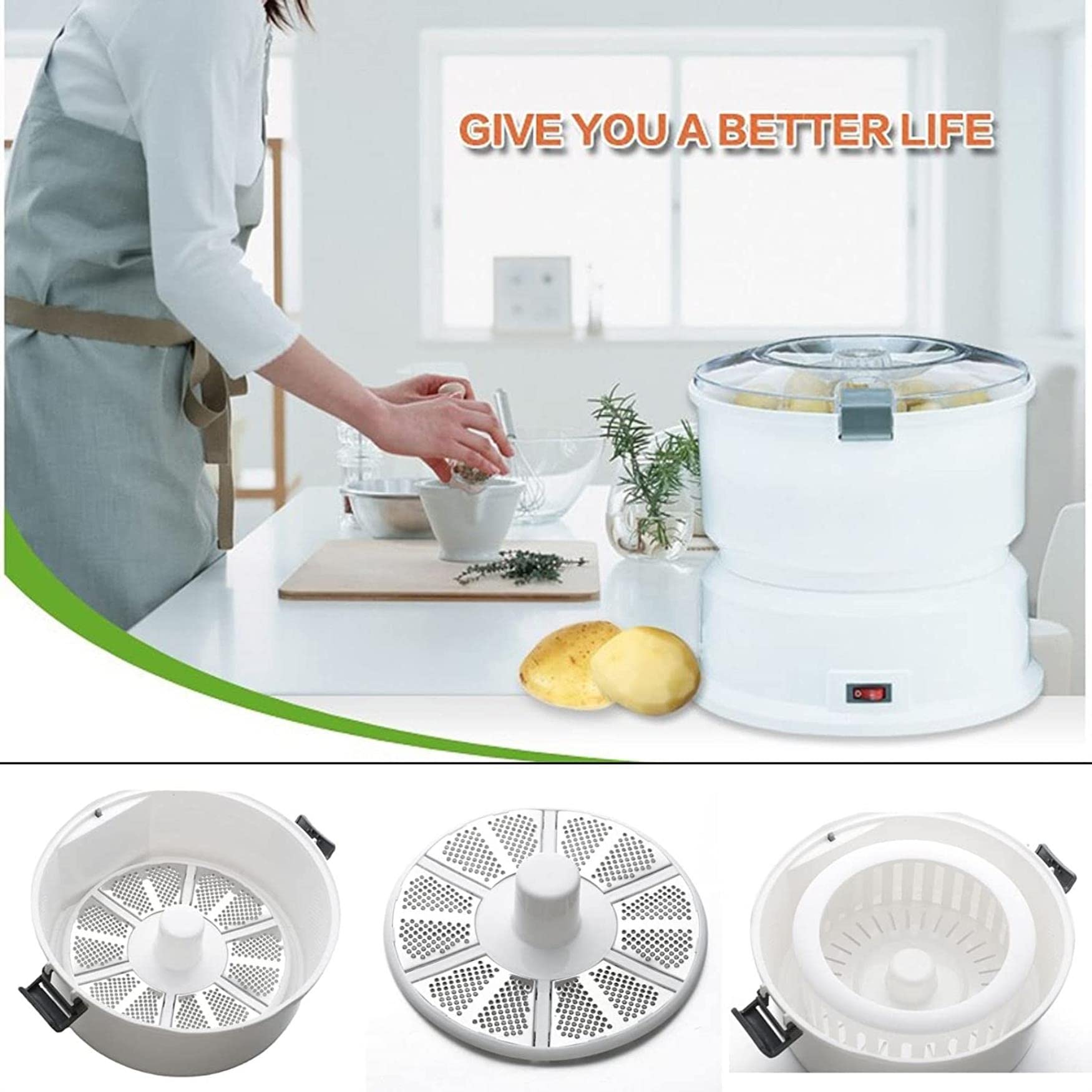 Electric Potato Peeler Automatic Rotary Rolling Peeler, Vegetable Dehydrator, Salad Rotating Machine Kitchen Peeling Tool