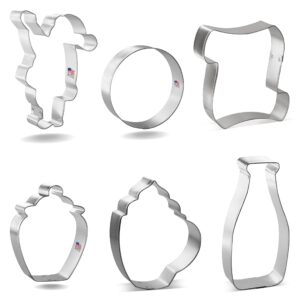 Foose Cookie Cutters 6-Piece Christmas Santa Cookie Cutter Set with Recipe Card, Made in USA