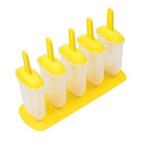 Tovolo Classic Molds with Sticks Ice Maker BPA Free Food Dishwasher Safe for Homemade Juice Popsicles Set of 5 Pops with Stand, Sun Ray