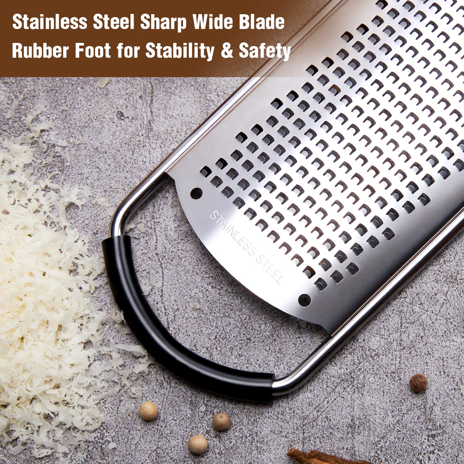 Stainless Steel Cheese Grater with Natural Wood Handle for Parmesan Cheese Lemon, Ginger, Cheese, Nutmeg, Potato, Chocolate and Garlic Small