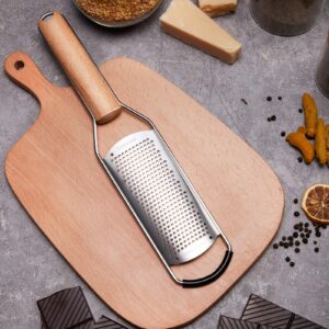 Stainless Steel Cheese Grater with Natural Wood Handle for Parmesan Cheese Lemon, Ginger, Cheese, Nutmeg, Potato, Chocolate and Garlic Small