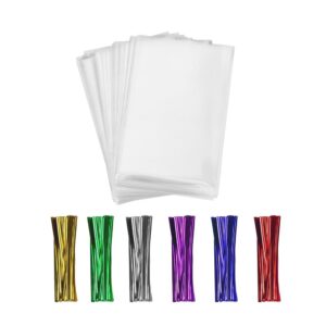 600 clear cello/cellophane treat bags and ties 4x6-1.4 mils opp plastic poly bags for gift in bulk for lollipop cake pop candy buffet chocolate cookie wedding supply (4'' x 6'')