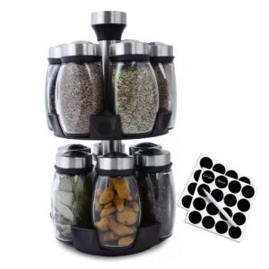 revolving spice rack organizer storage for kitchen, spice stand holder, spinning countertop herb and spice rack organizer with 12 glass jar bottles set