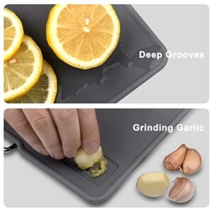 FIVETAS Cutting Boards For Kitchen Dishwasher Safe,Set Of 3 With Holder,Plastic Cutting Boards With Easy-Grip Handles.Garlic Grinding Area. BPA Free,Non-Porous Non-Slip Feet…
