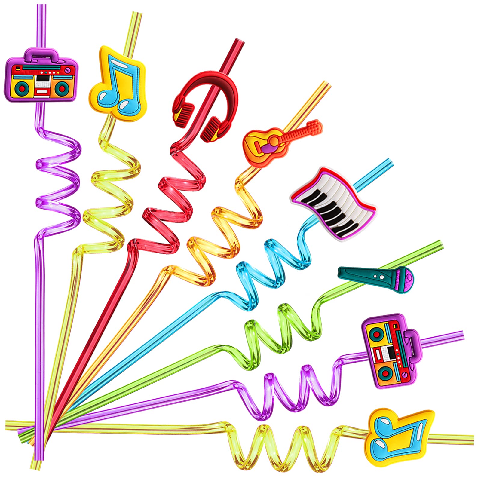 24 Music Drinking Straws for Kids Tik Tok Rockstar Rock N Roll Birthday Party Supplies Favors with 2 PCS Cleaning Brushes