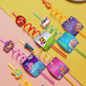 24 Music Drinking Straws for Kids Tik Tok Rockstar Rock N Roll Birthday Party Supplies Favors with 2 PCS Cleaning Brushes