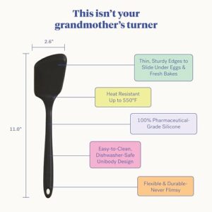 GIR: Get It Right - Premium Ultimate Silicone Spatula Turner - 12.6" x 3.0"x 0.7"- Seamless One Piece Design, Nonstick & Heat Resistant, Rubber Spatula, Baking & Cooking, BPA-Free - Black