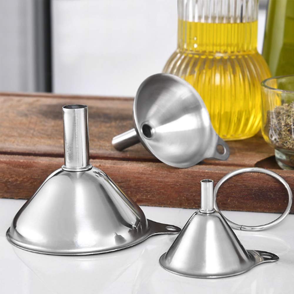 Stainless Steel Funnels for Kitchen,Small Metal Funnels (1.7Inch/ 2.2Inch/ 2.9Inch) No Spilling Food Grade Kitchen Funnels for Essentail Oil, Spices, Flask, Perfume