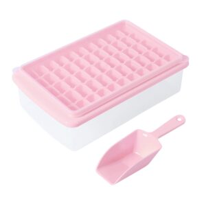 ice cube tray with lid and bin for freezer, easy release 55 nugget ice tray with cover, storage container, scoop. perfect small ice cube maker tray & mold. flexable durable plastic, bpa free