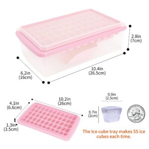 Ice Cube Tray with Lid and Bin for Freezer, Easy Release 55 Nugget Ice Tray with Cover, Storage Container, Scoop. Perfect Small Ice Cube Maker Tray & Mold. Flexable Durable Plastic, BPA Free