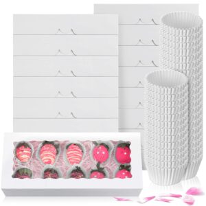 Zopeal 540 Pcs Valentines Day Cookie Strawberry Boxes with Window and Mini Cupcake Liner Set 40 Popup 12.5 x 5.5 x 2.5 Inch Treat Pastry Box and 500 Baking Cup for Valentines Baking Muffins Pastries