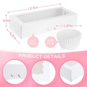 Zopeal 540 Pcs Valentines Day Cookie Strawberry Boxes with Window and Mini Cupcake Liner Set 40 Popup 12.5 x 5.5 x 2.5 Inch Treat Pastry Box and 500 Baking Cup for Valentines Baking Muffins Pastries