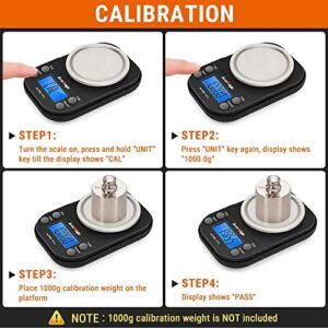 AccuWeight Gram Scale with 1000g/0.1g High Precision Mini Coffee Scale for Weed Jewelry Scale with 6 Units, Tare, Calibration PCS Function and Backlit