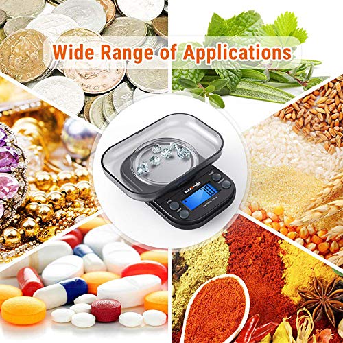 AccuWeight Gram Scale with 1000g/0.1g High Precision Mini Coffee Scale for Weed Jewelry Scale with 6 Units, Tare, Calibration PCS Function and Backlit