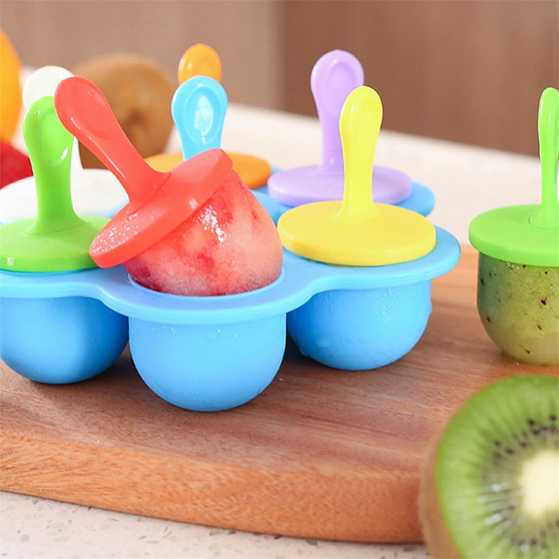 Silicone Popsicle Molds, 7-cavity DIY Ice Pop Mold with Colorful Plastic Sticks Popsicle Makers for Egg Bites Lollipop Ice for Homemade Food, Kids Ice Cream DIY Pop Molds