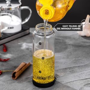 Glass Olive Oil Dispenser Bottle Shatterproof and Leakproof with Stainless Steel Spouts High Temperature Resistant 17oz Cooking Oil and Vinegar Cruet Dispenser